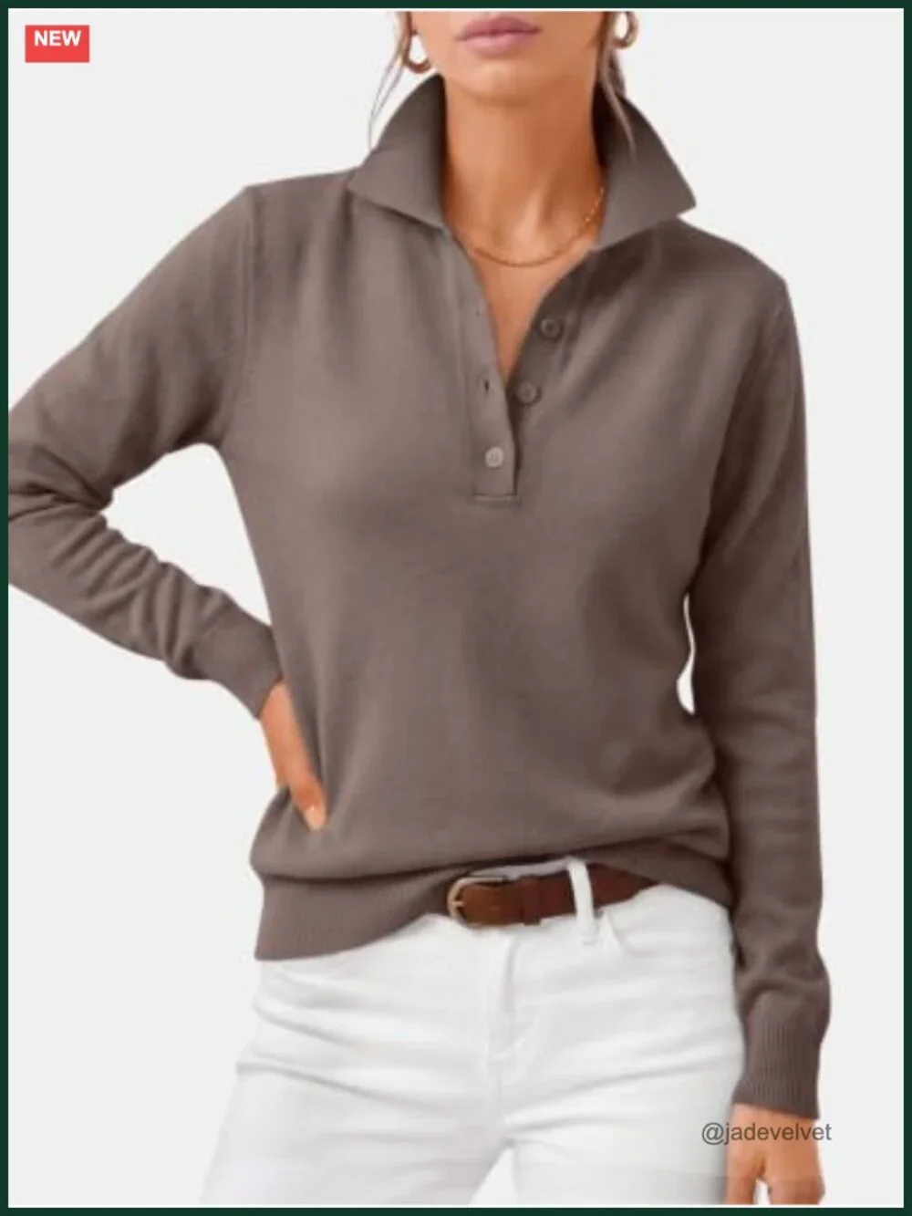 Women's Knit Button Polo Pullover Sweater Long Sleeve Casual Lightweight